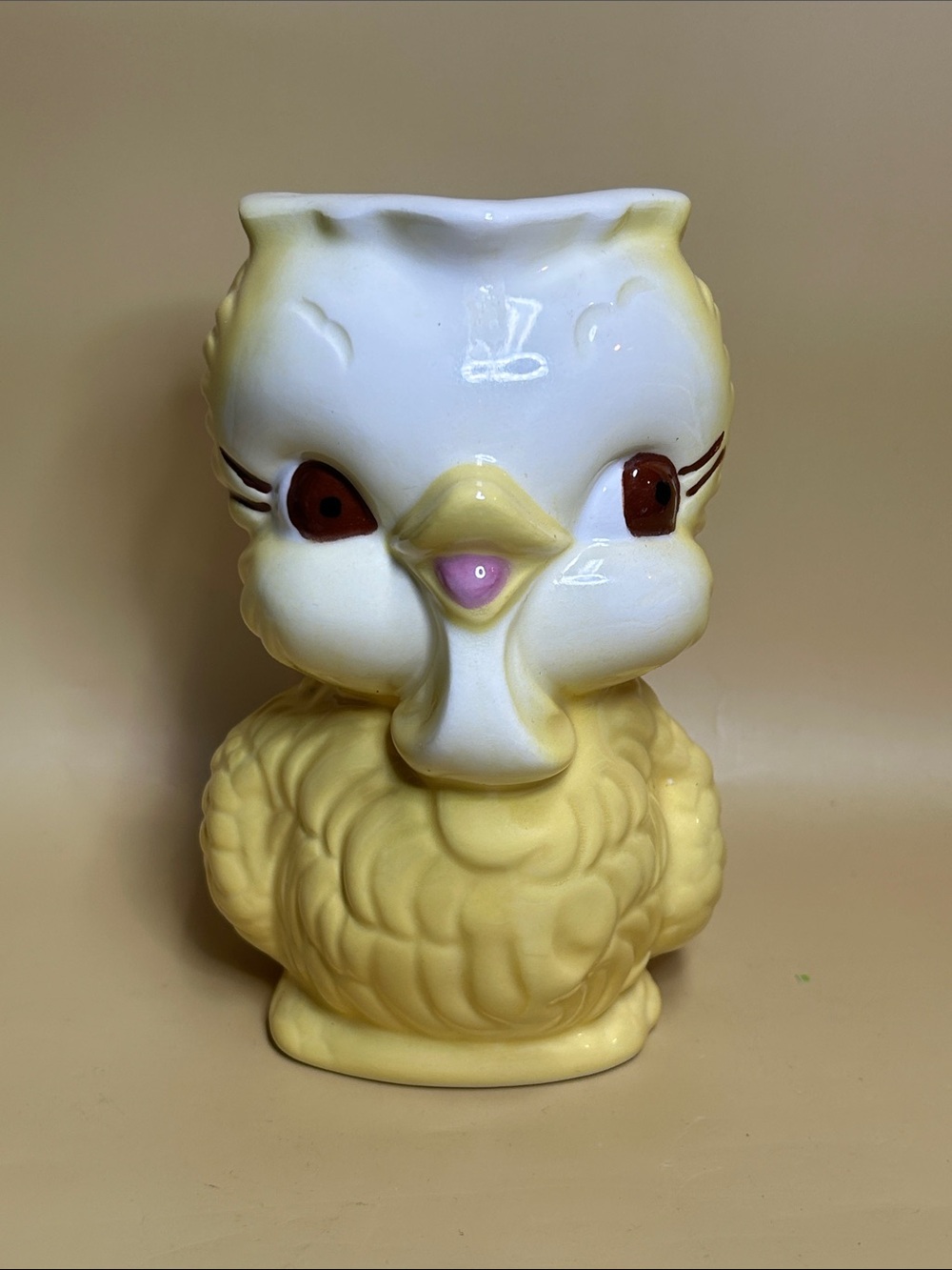 Vintage Yellow Ceramic Chick Planter Vase - Cute Bird Decor